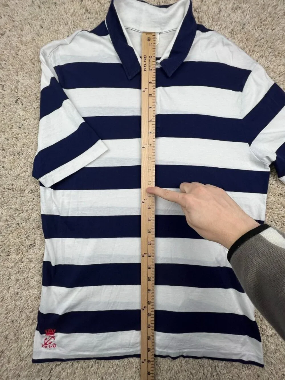Polo Ralph Lauren Polo Shirt THIN LIGHTWEIGHT LONG White Blue Striped Medium